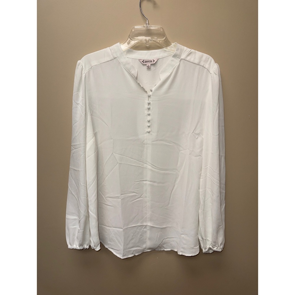 Nanette Lepore Womens White Long Sleeve Split Neck Button Front Blouse XL